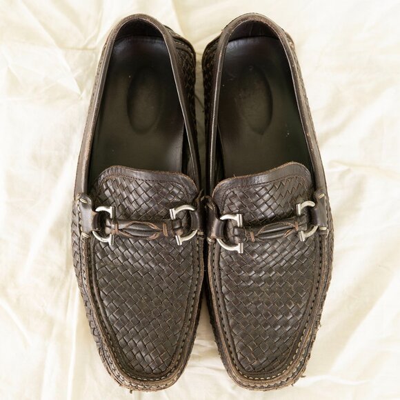 Salvatore Ferragamo Parigi Brown Woven Leather Bit Loafers Mens 8.5 D Shoes